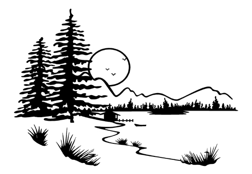 Scène paisible d'un lac entouré d'arbres et de montagnes