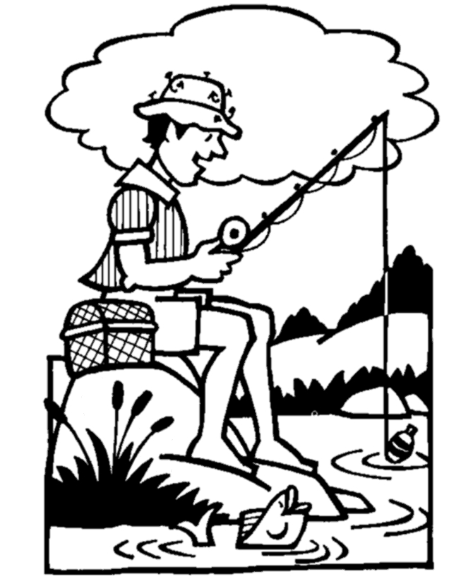 Coloriage d'un lac paisible entouré de montagnes et d'arbres