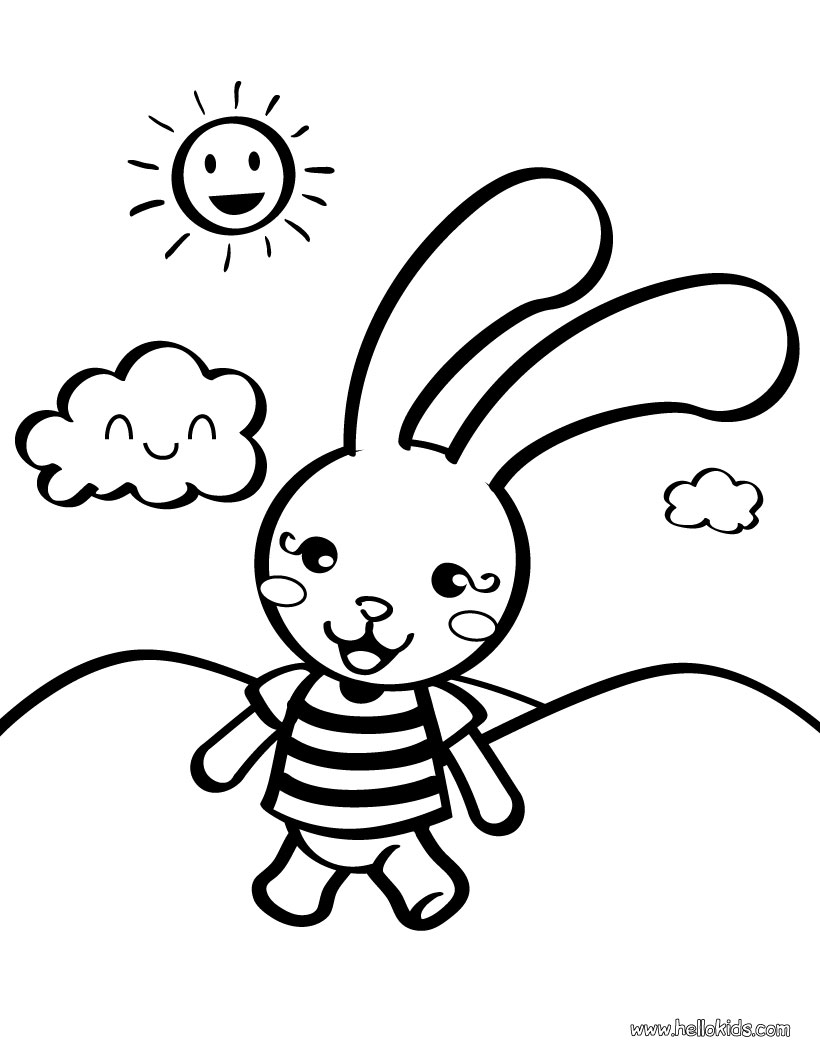 Coloriage d'un lapin dans un paysage naturel