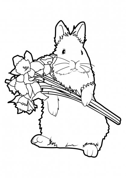 Un lapin joyeux entouré de fleurs dans un jardin verdoyant