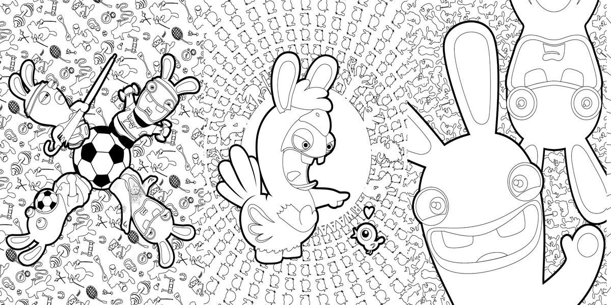 Coloriage de lapins crétins en train de s'amuser dans un décor ludique