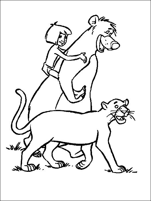 Un coloriage du livre de la jungle avec Mowgli et Baloo sous les arbres