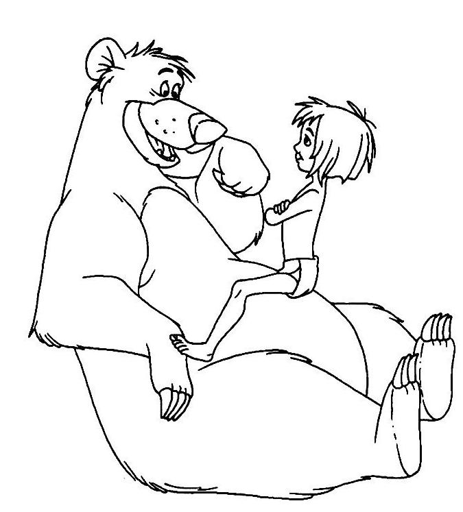 Scène du livre de la jungle avec Mowgli et Baloo au cœur de la forêt
