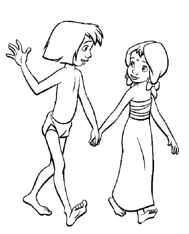 Le coloriage d'une scène emblématique du Livre de la Jungle avec Mowgli et Baloo