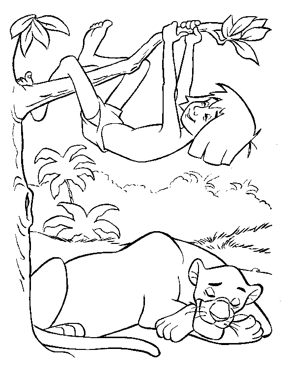 Scène de jungle avec Baloo et Mowgli entourés d'animaux