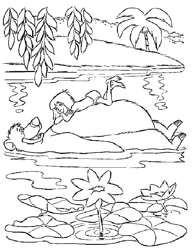 Scène de jungle avec des personnages du Livre de la Jungle