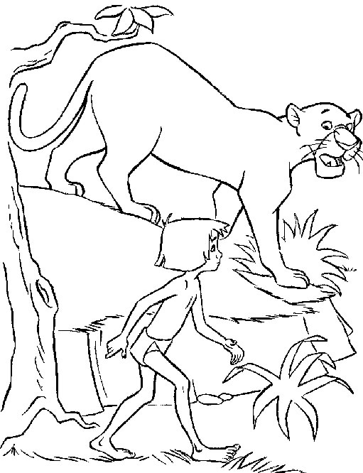 Scène d'aventure dans la jungle avec Mowgli et Baloo