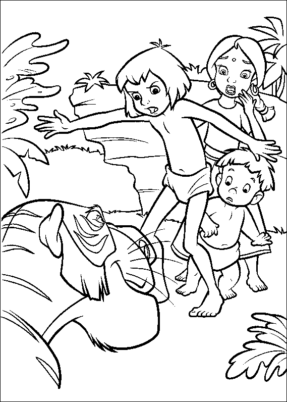 Scène du Livre de la Jungle avec Mowgli et ses amis dans la jungle