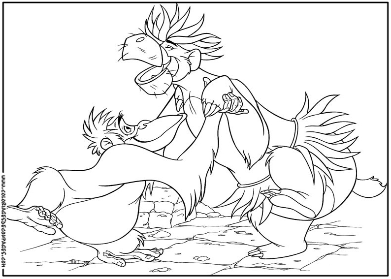 Coloriage du Livre de la Jungle avec Mowgli et Baloo sous les arbres