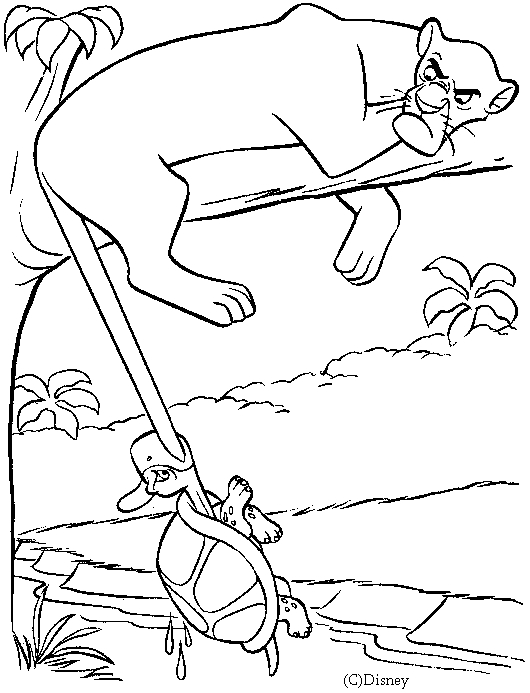 Coloriage du livre de la jungle avec Mowgli et Baloo au milieu de la forêt