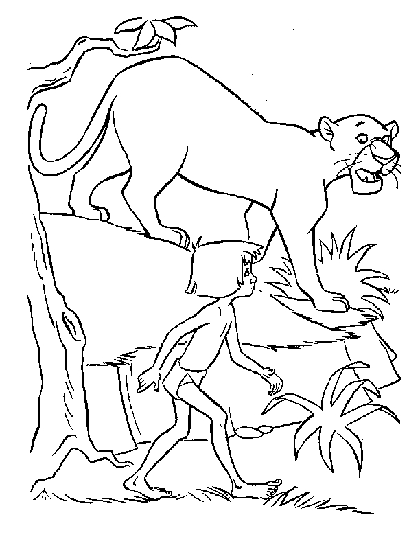 Scène de la jungle avec Mowgli et Baloo au milieu des arbres