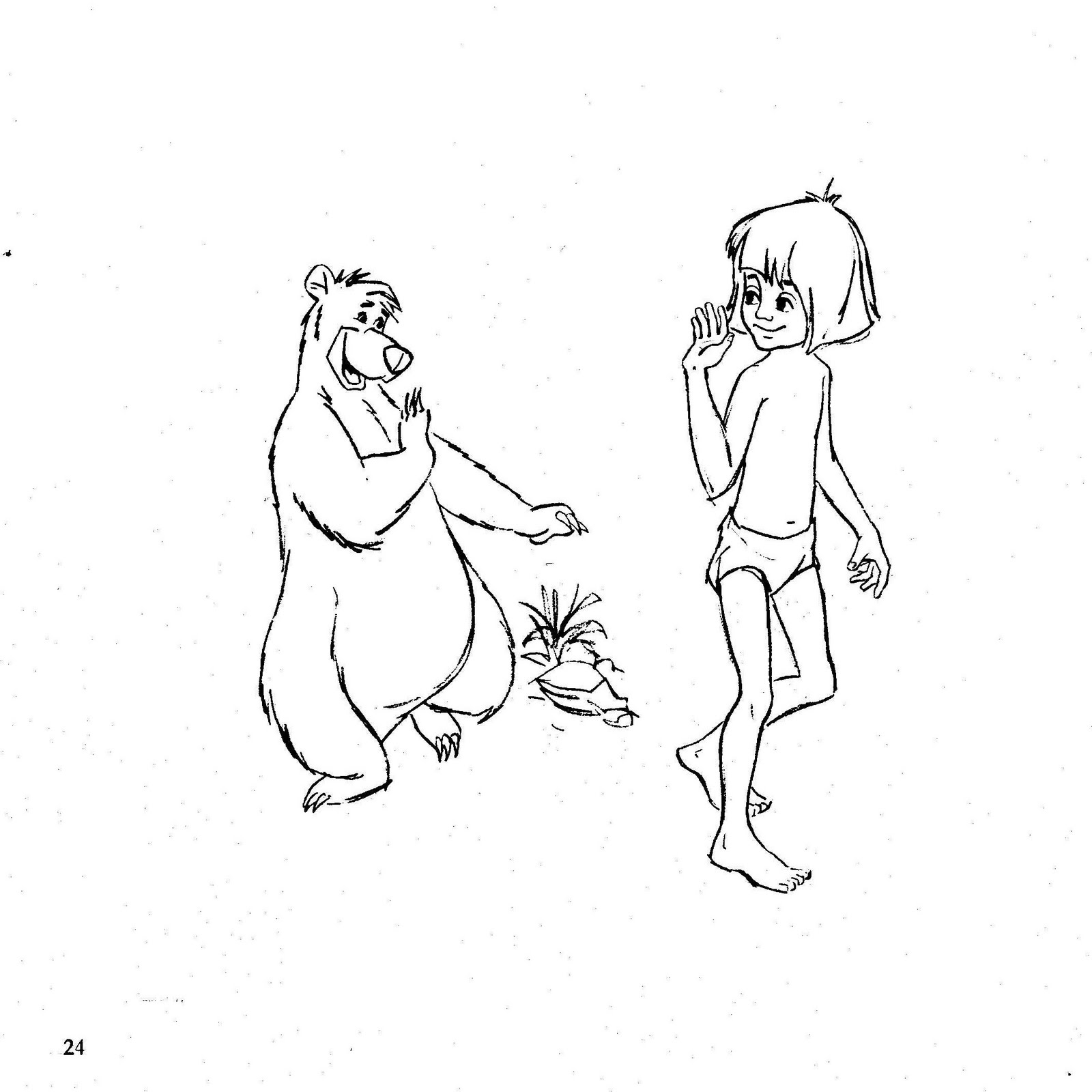Scène du livre de la jungle avec Mowgli et Baloo dans la forêt