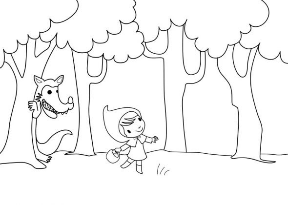 Le Petit Chaperon Rouge marchant dans la forêt