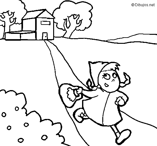 Le Petit Chaperon Rouge marchant dans la forêt avec son panier