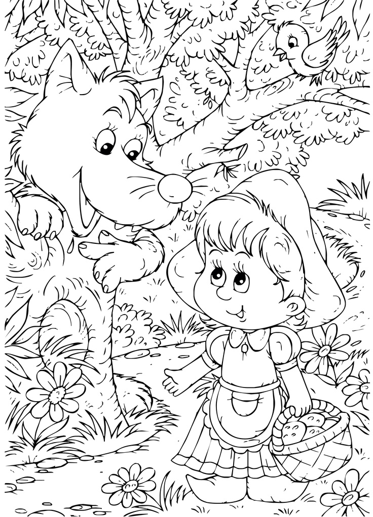 Le Petit Chaperon Rouge marchant dans la forêt vers la maison de grand-mère