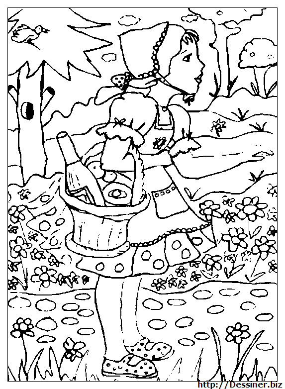 Le Petit Chaperon Rouge marchant dans la forêt
