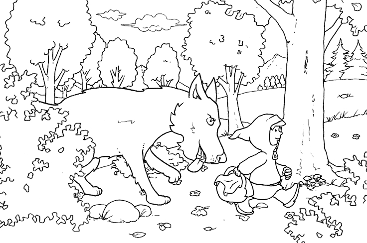 Le Petit Chaperon Rouge marchant dans la forêt vers la maison de sa grand-mère