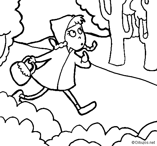 Le Petit Chaperon Rouge marchant vers la maison de sa grand-mère à travers la forêt