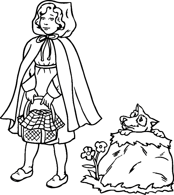 Le petit chaperon rouge marchant dans la forêt avec son panier
