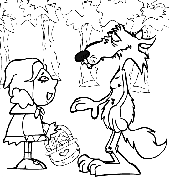 Le Petit Chaperon Rouge marchant dans la forêt avec un panier