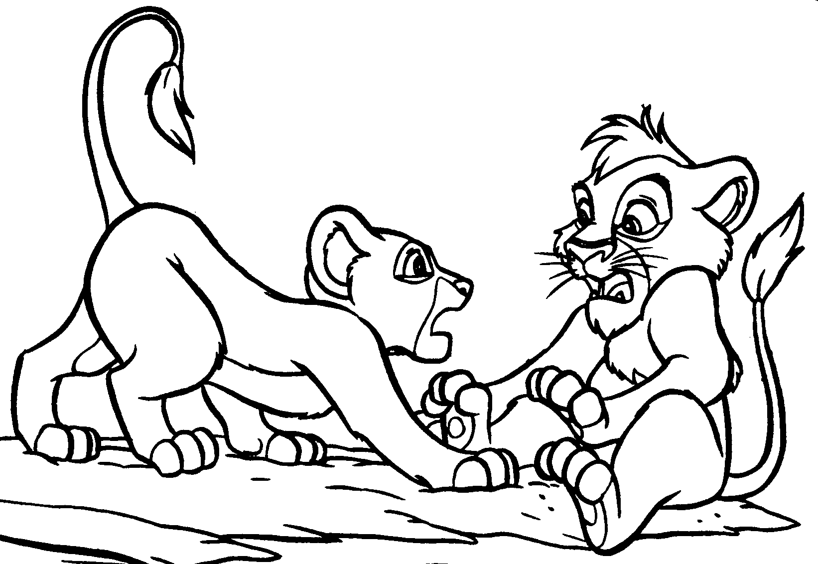 Simba et Nala se reposent dans la savane