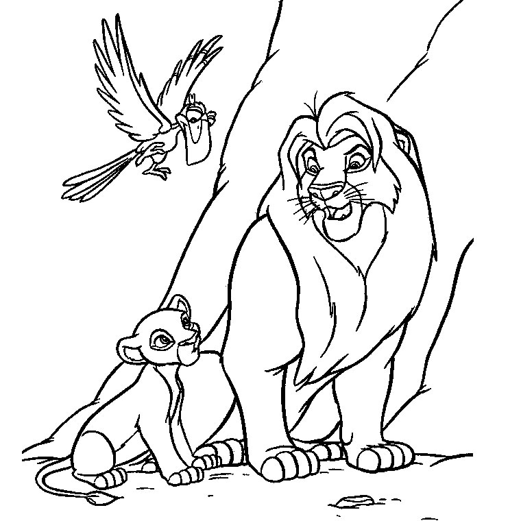 Coloriage du roi lion avec Simba et Nala dans la savane