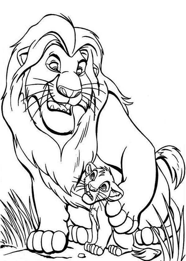 Scène emblématique du roi lion avec Simba et Nala dans la savane