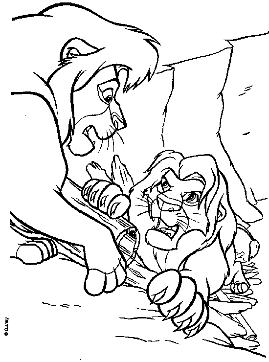 Scène de coloriage du Roi Lion avec Simba et ses amis dans la savane