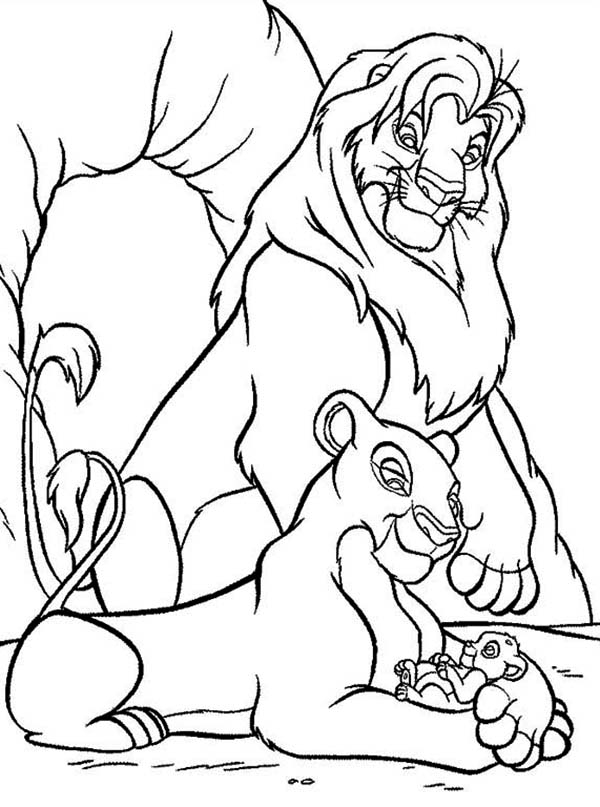 Coloriage du personnage emblématique de Simba dans un paysage africain