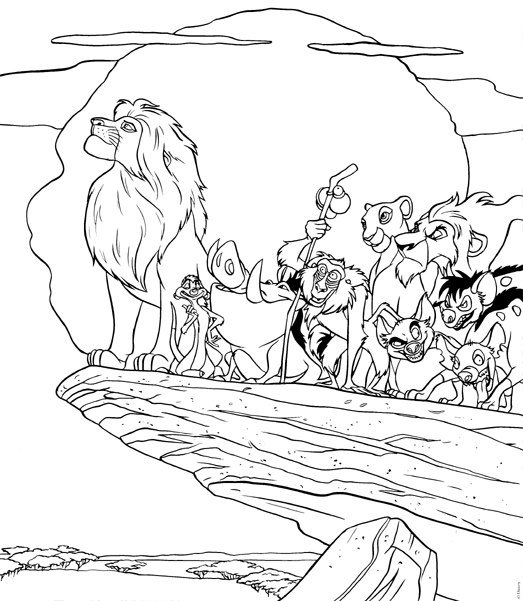Coloriage du roi lion avec Simba et ses amis dans la savane