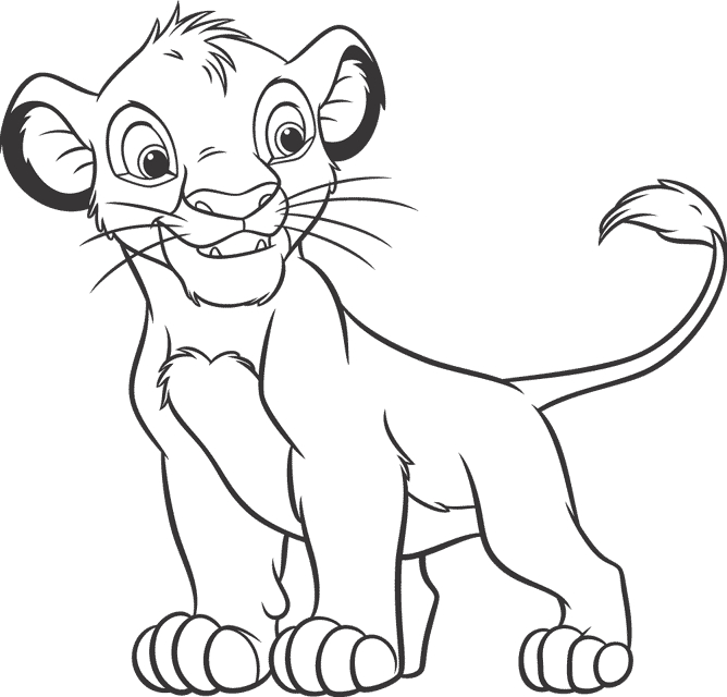 Scène de coloriage avec Simba et Nala au milieu de la savane