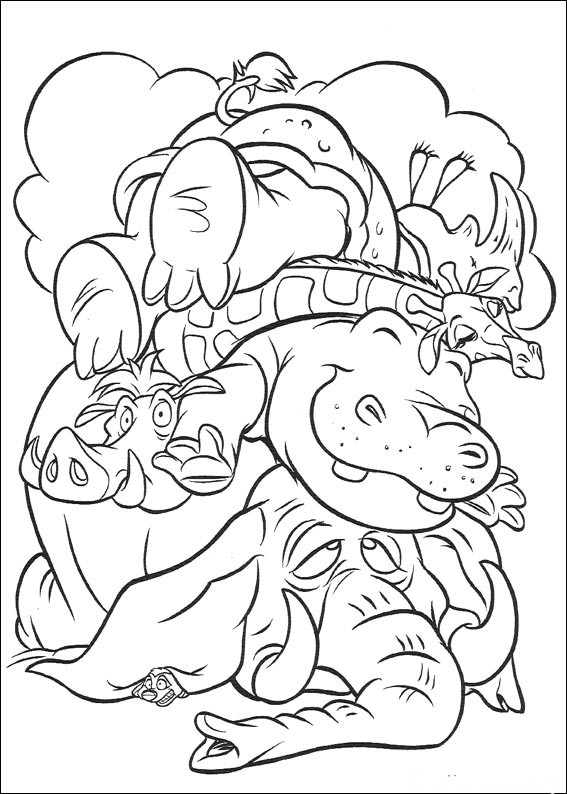 Coloriage du roi lion avec Simba et ses amis dans la savane