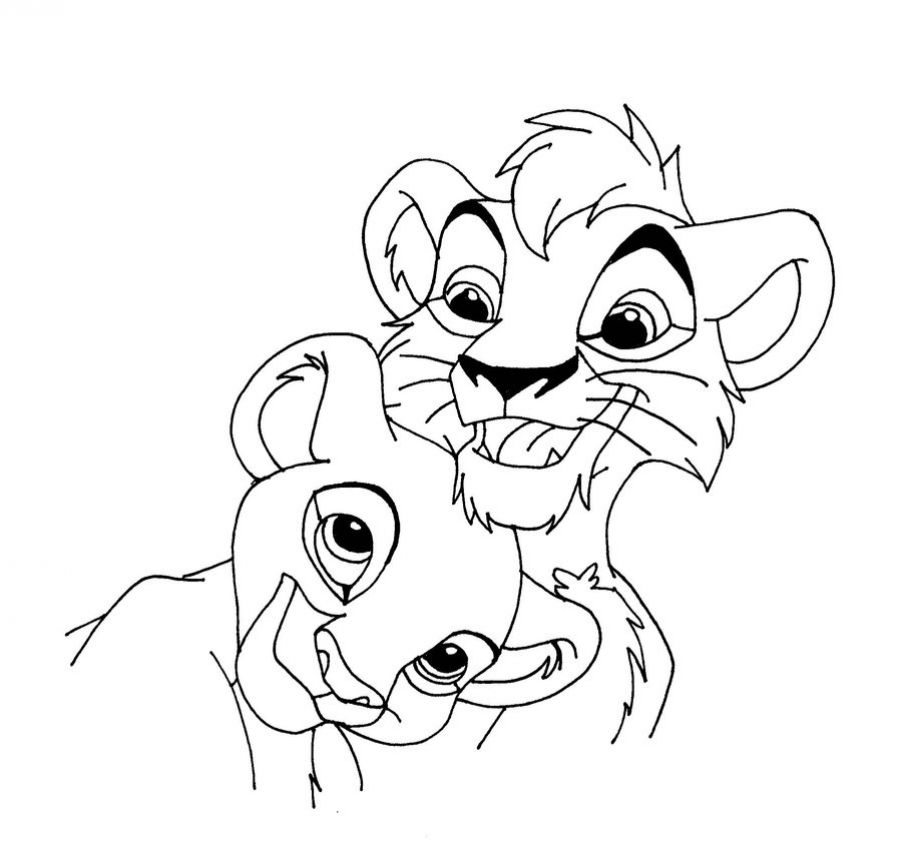 Scène de coloriage avec Simba et ses amis dans la savane