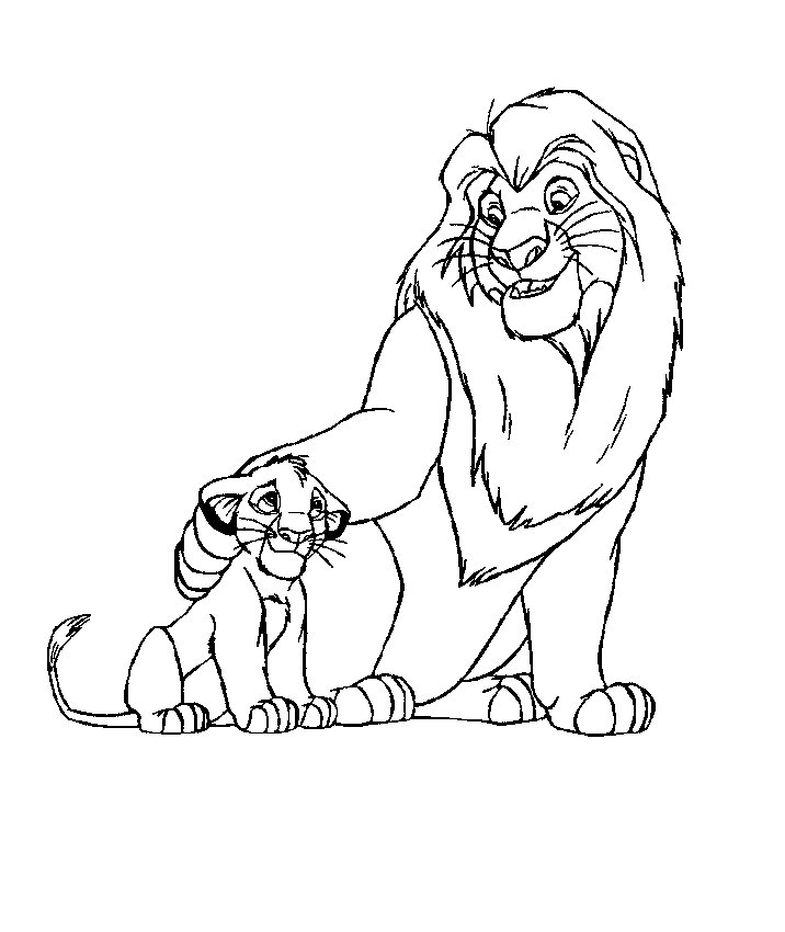 Coloriage du roi lion avec Simba et Nala dans la savane