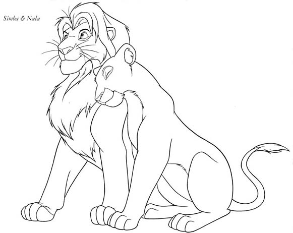 Le roi lion Simba et Nala dans la savane