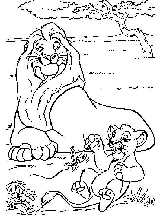 Scène du roi lion avec Simba et ses amis dans la savane