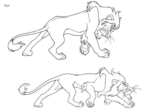 Scène de coloriage du roi lion avec Simba et un paysage sauvage