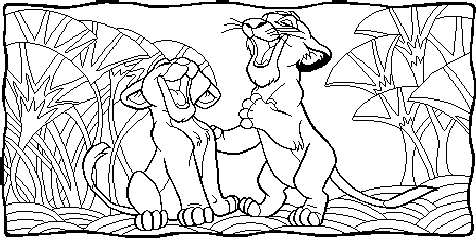 Simba et Nala jouant sous le soleil de la savane