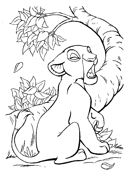 Scène de coloriage du Roi Lion avec Simba dans la savane