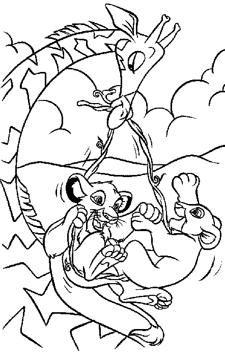 Coloriage du Roi Lion avec Simba et ses amis dans la savane