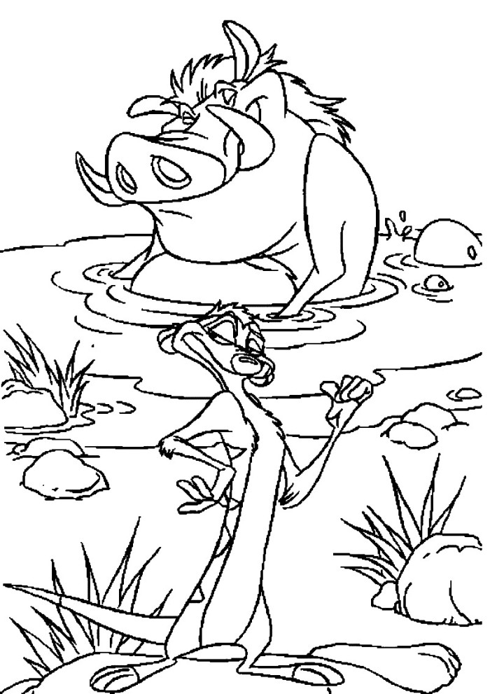 Coloriage du roi lion avec Simba et ses amis dans la savane