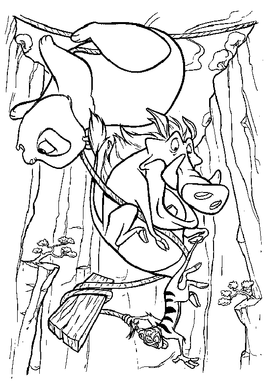 Coloriage du Roi Lion avec Simba et son environnement sauvage