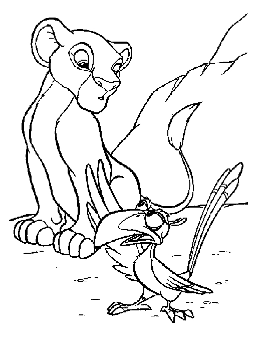 Coloriage du personnage emblématique Simba dans son environnement naturel