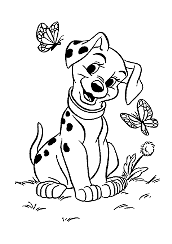Les 101 Dalmatiens jouant dans un jardin ensoleillé