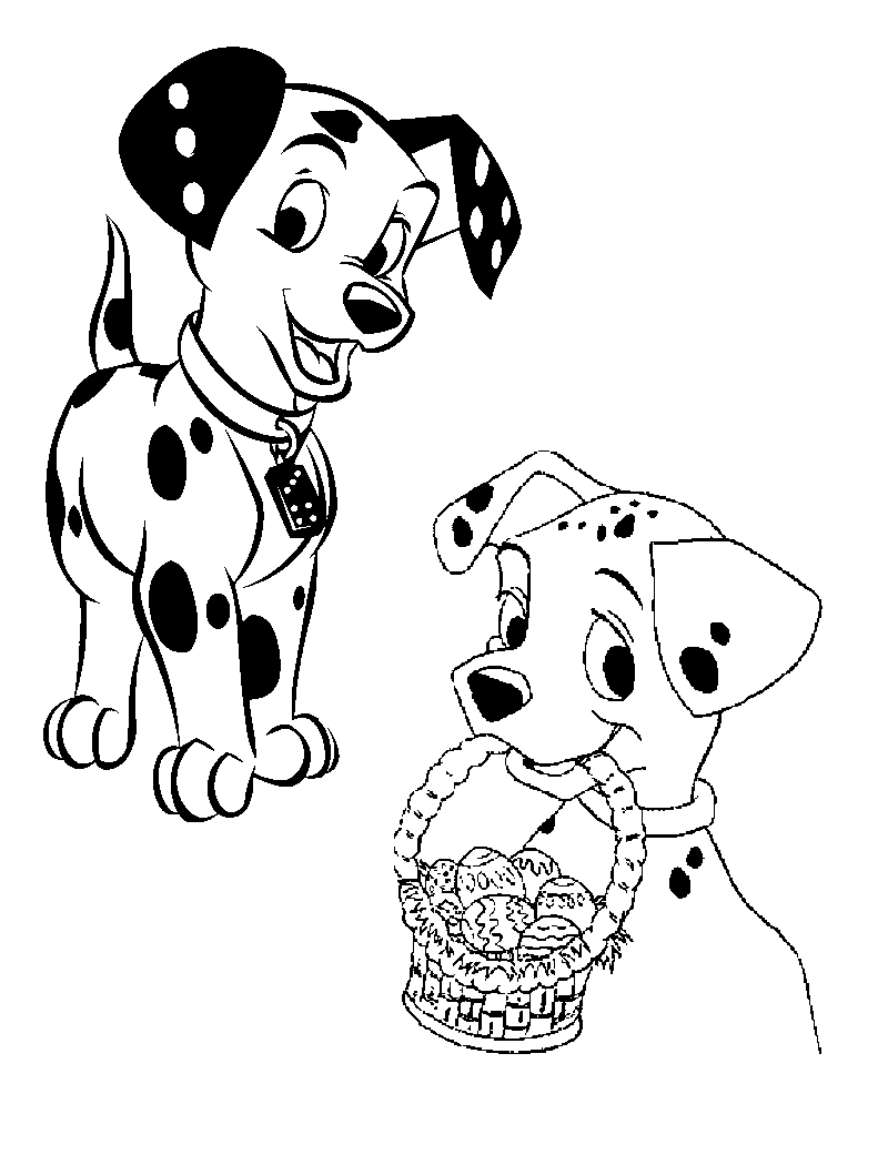 Coloriage des 101 Dalmatiens avec des chiots jouant dans un jardin