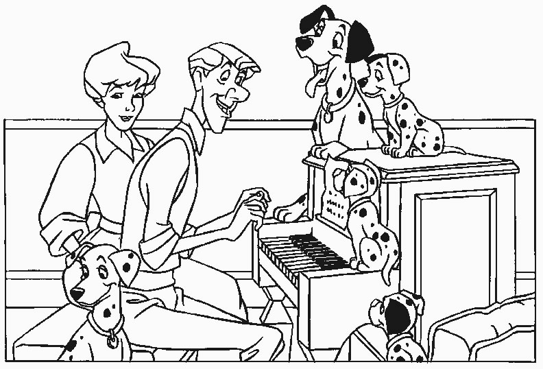 Coloriage des 101 Dalmatiens avec Pongo et Perdita dans le parc