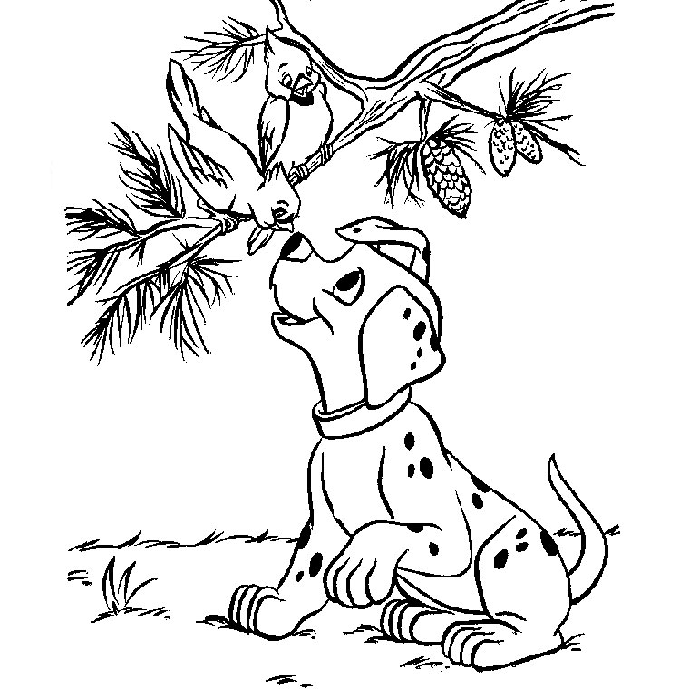 Coloriage des 101 Dalmatiens avec des chiots joueurs sur un fond simple