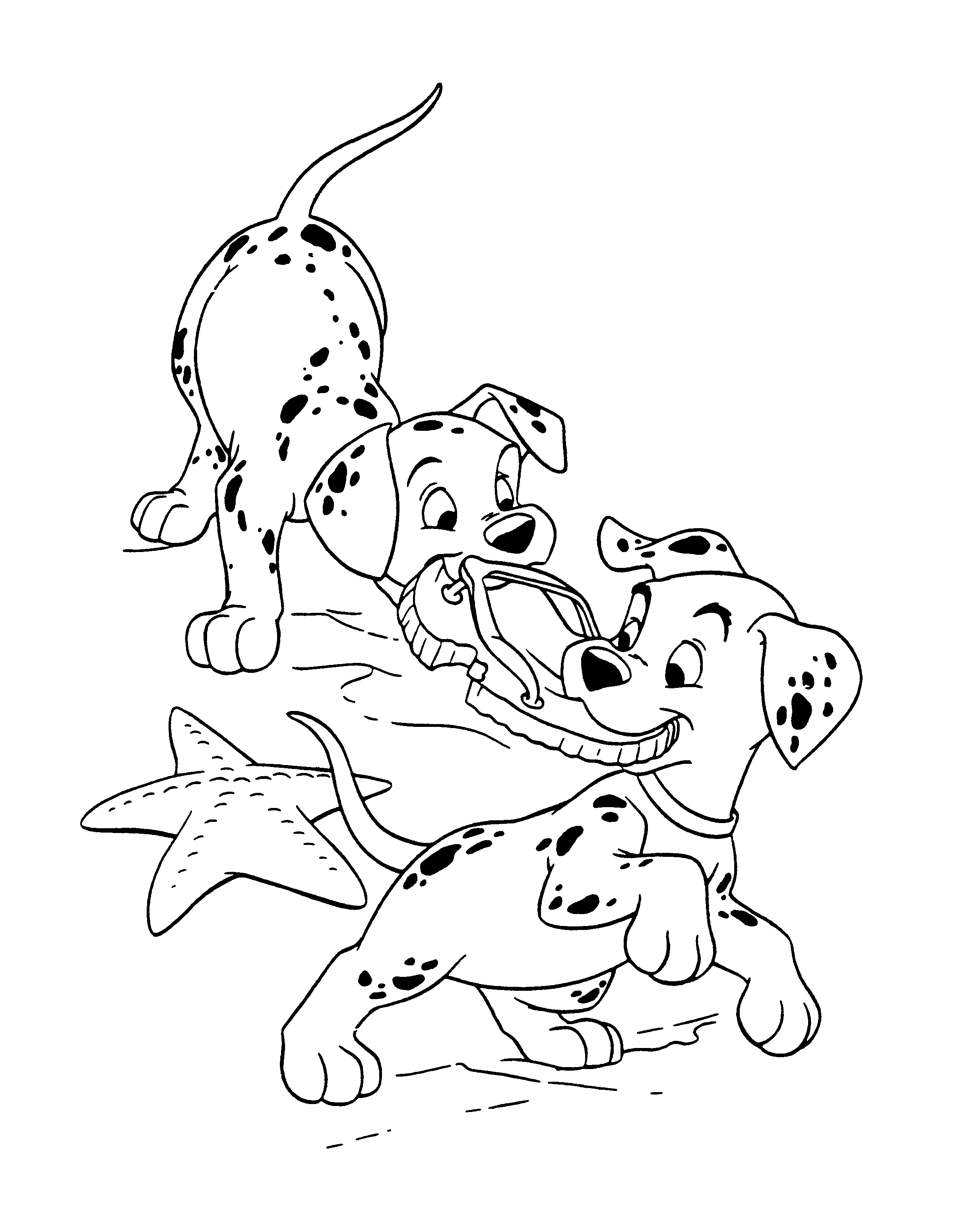Les 101 Dalmatiens jouant dans un jardin ensoleillé