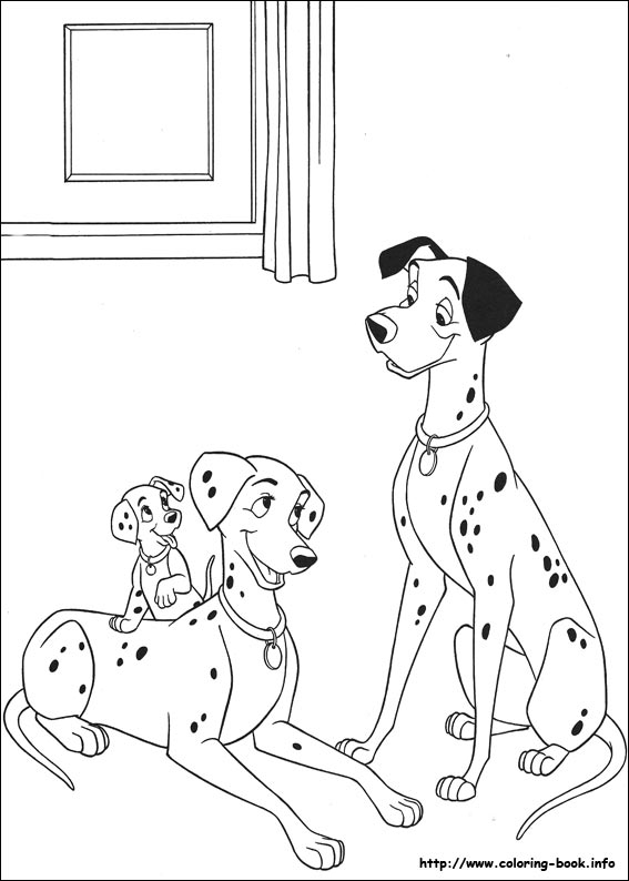 Coloriage des 101 Dalmatiens : des chiots espiègles dans un décor stylisé