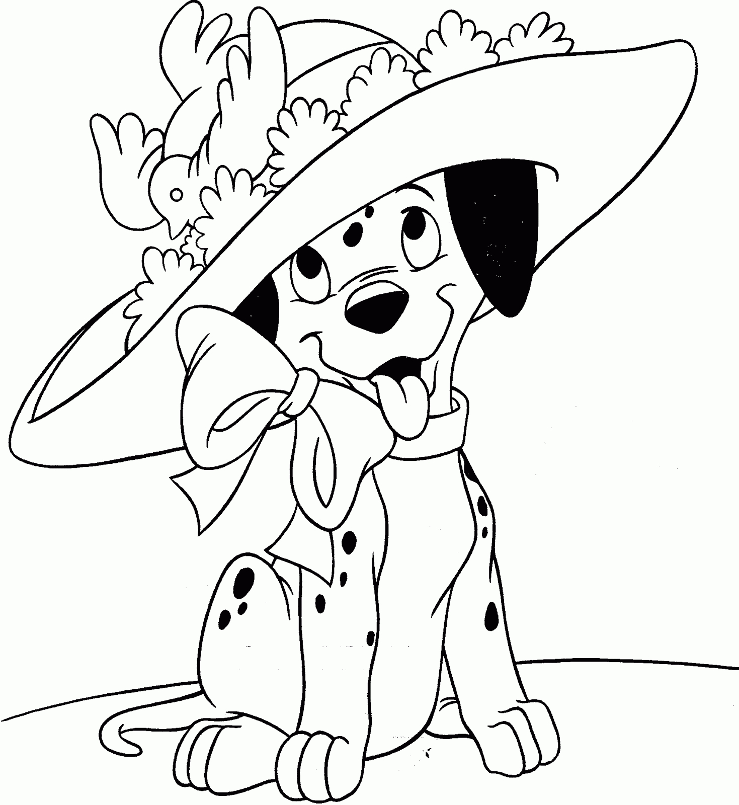 Coloriage des 101 Dalmatiens avec Pongo et Perdita dans un décor chaleureux